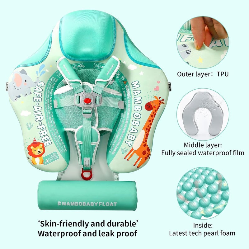 V Convey Mambobaby Float Add Tail No Flip Over Non-Inflatable Baby Swim Float Pearl Foam Solid Water Floats Smart Swim Trainer Infant Pool Float Swim Ring with Sun Canopy - Image 2